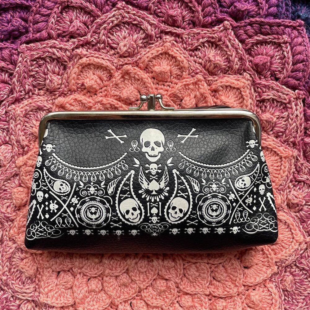 NEW Loungefly Skull Paisley Clutch Wallet